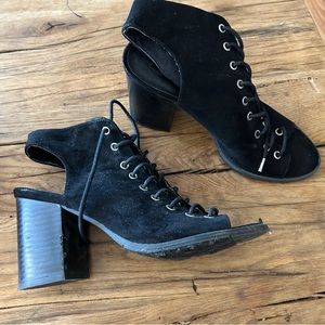 Strappy lace up black block heel peep toe bootie ankle 7
